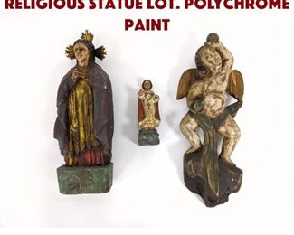 Lot 445 3pc Carved Wood Religious Statue Lot. Polychrome paint 