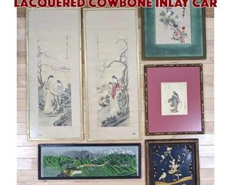 Lot 446 6pc Asian Art Lot. 1 Black lacquered cowbone inlay car