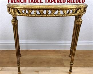 Lot 449 Pink Marble Top Demi Lune French Table. Tapered reeded 