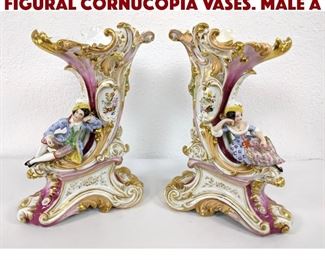 Lot 450 Pr Old Paris Porcelain Figural Cornucopia Vases. Male a
