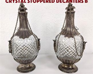 Lot 451 Pr Continental Silver Cut Crystal Stoppered Decanters B