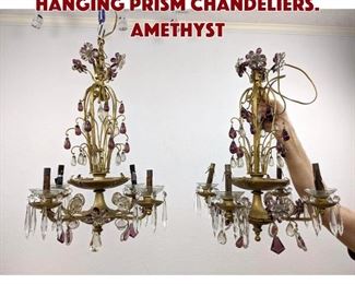 Lot 468 Pr Gold Tone Small Hanging Prism Chandeliers. Amethyst 