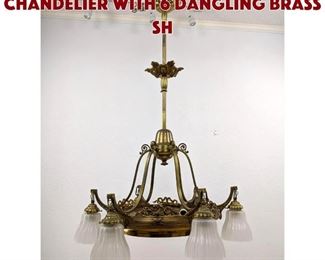 Lot 469 Round Brass Hanging Chandelier with 6 Dangling Brass Sh