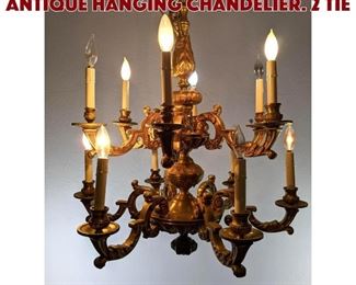 Lot 473 Two Tier Solid Bronze Antique Hanging Chandelier. 2 tie