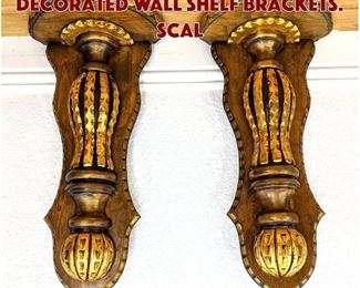 Lot 475 Pair Wood Gold Gilt Decorated Wall Shelf Brackets. Scal