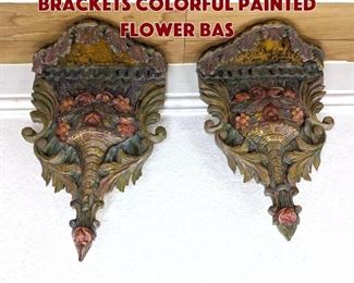 Lot 476 Pr Wood Wall Shelf Brackets Colorful Painted Flower Bas