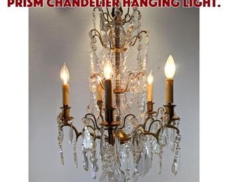 Lot 482 Small Brass Arm Crystal Prism Chandelier Hanging Light.