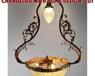 Lot 484 Antique Brass Crystal Chandelier with dome design. Cut 