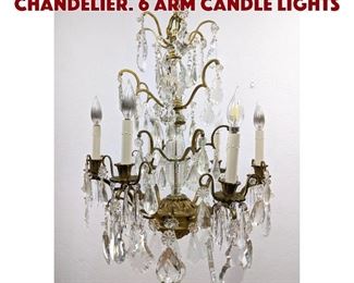 Lot 488 Brass Crystal Hanging Chandelier. 6 arm candle lights