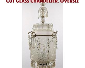 Lot 490 Frosted Cylindrical Shade Cut Glass Chandelier. Oversiz