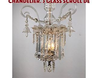 Lot 492 Crystal Prism Brass Frame Chandelier. 3 glass scroll de