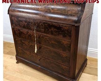 Lot 493 Flame Mahogany Antique Mechanical Wash Stand. Top flips