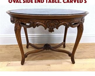 Lot 496 French Style Black Marble Oval Side End Table. Carved s