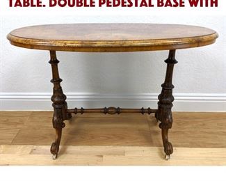 Lot 497 Burl Wood Antique Oval Table. Double pedestal base with