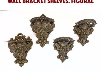 Lot 511 2 Pair Painted Cast Metal Wall Bracket Shelves. Figural