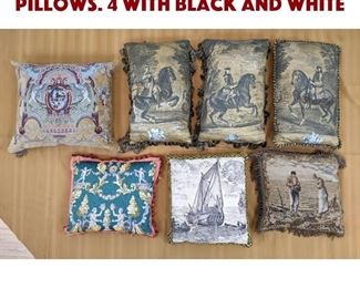 Lot 516 Collection of 7 Custom Pillows. 4 with black and white 
