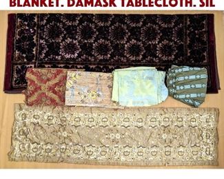 Lot 525 Mohair Antique Carriage Blanket. Damask tablecloth. Sil
