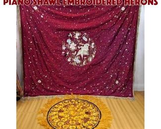 Lot 526 2pc Antique Embroidered Piano Shawl Embroidered Herons 