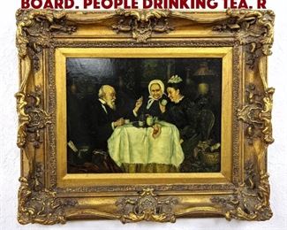 Lot 549 R HUDSON Oil Painting on Board. People drinking tea. R 