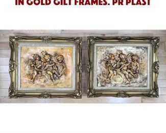 Lot 561 Pr Plaster Cherub Plaques in Gold Gilt Frames. Pr Plast