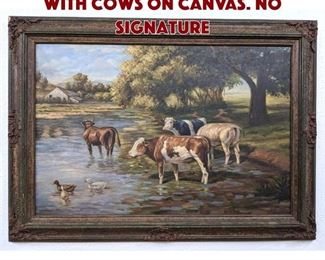 Lot 563 Painting of Landscape with Cows on Canvas. No signature