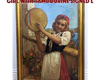 Lot 565 Painting of Mediterranean Girl with tambourine signed L
