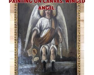 Lot 569 Classical Antique Oil Painting on Canvas. Winged Angel.