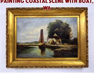 Lot 570 G DREW Antique Oil Painting Coastal Scene with Boat, Wa