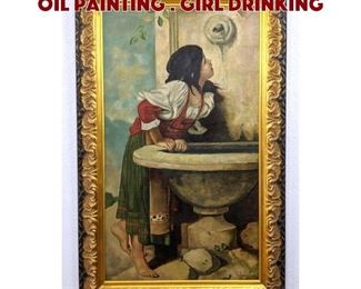 Lot 574 GRILIO PI Signed Antique Oil Painting . Girl drinking 