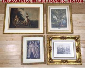 Lot 575 4pc Etchings, Prints, Engravings in Gilt Frames. Histor