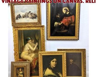 Lot 579 6pc Printed Copies of Vintage Paintings on canvas. Reli