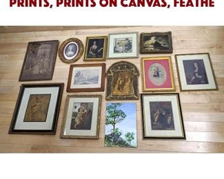 Lot 583 13pc Lot Assorted Art. Prints, prints on canvas, feathe