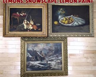 Lot 591 3 Oil Painting. Kittens. Lemons. Snowscape. Lemon paint