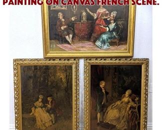 Lot 595 3pc 2 Prints and 1 Oil Painting on Canvas French Scene.