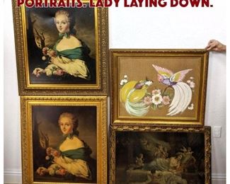 Lot 598 4pc Prints in Gilt Frames. Portraits. Lady laying down.