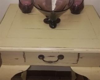 Painted night stand w/ drawer. Vintage Viking glassware