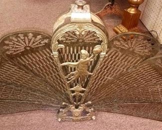 Much sterling, silver plate, brass and copper. Brass fireplace fan