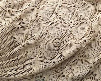 Unusual Peacock Feather Crocheted Tablecloth