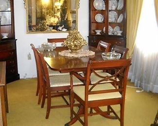 DUNCAN  PHYFE DOUBLE PEDISTAL TABLE AND CHAIRS