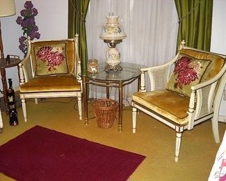 2 OF 3 FRENCH PROVENCIAL CANE SIDED CHAIRS
