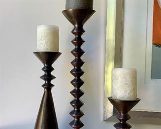 Item 12: (3) Metal pillar candles: $38 for set Small - 7.5" Medium - 13" Large - 17.5"