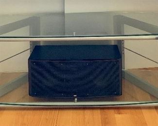 Item 118: Glass TV stand - 57.5"l x 23"w x 18.5"h: $175