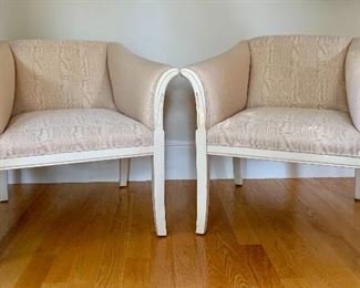 Item 48: (2) Century Chair Co. arm chairs in champagne crackle finish (Hickory, N.C.) - 31”l x 20.25”w x 31.5”h: $795 for pair