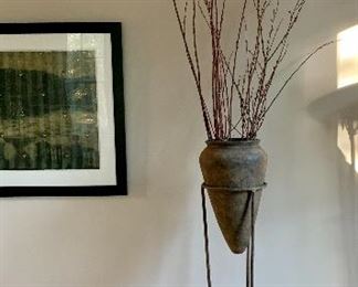 Item 42: Pottery vessel on iron stand - 55”: $95