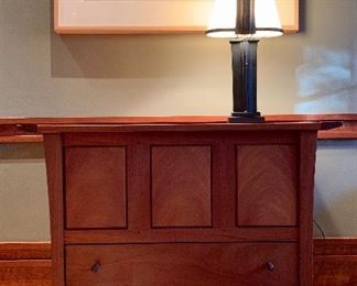 Item 35: Robbi Staples Mahogany Filing Cabinet - 35.5”l x 22.5”w x 30”h: $695