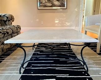 Item 49: Travertine coffee table - 36"l x 36"w x 15.25"h: $275