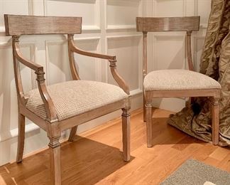 Item 54: Neutral Tan and Tweed Designer Italian Dining Chairs: (2) Armchairs- 22"l x 18"w x 36"h: (4) Chairs - 21"l x 17"w x 36"h: $995