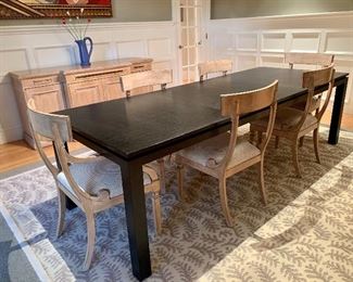 Item 53: Dining room table with 3/4" reveal float top, black with eggshell finish, 68"l x 40"w x 30"h with (2) 18" leaves: $775