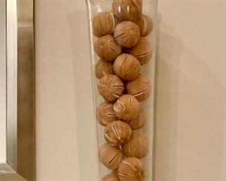 Item 13: Glass vase with faux oranges - 6" x 19.25": $14