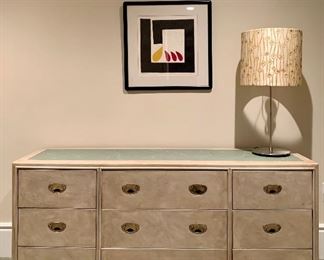 Item 62: Vintage Drexel Campaign Chest with contemporary faux marbleized finish! - 66"l x 19"w x 29"h: $325